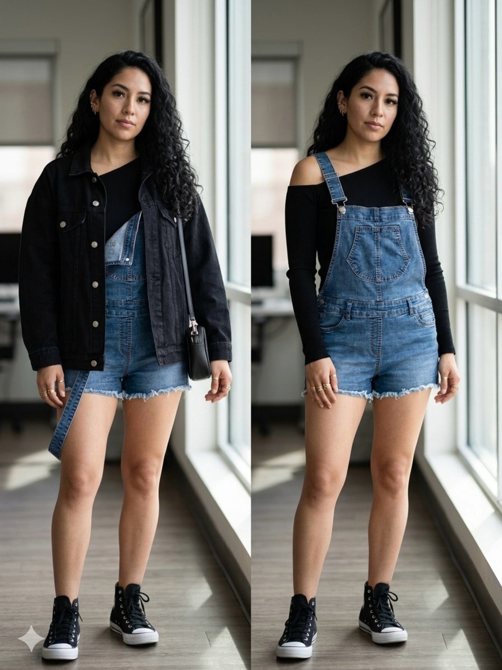 Denim Short Overalls in Medium Blue with Zipper & Button  Cotton Blend in M
